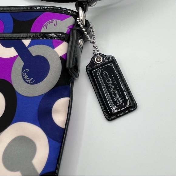 Vintage Coach Crossbody Bag Purple Blue Black Geometric Print NWOT - Picture 6 of 9